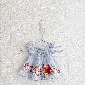 Sesame Street Elmo Blue and White Striped Floral Baby Top - Newborn